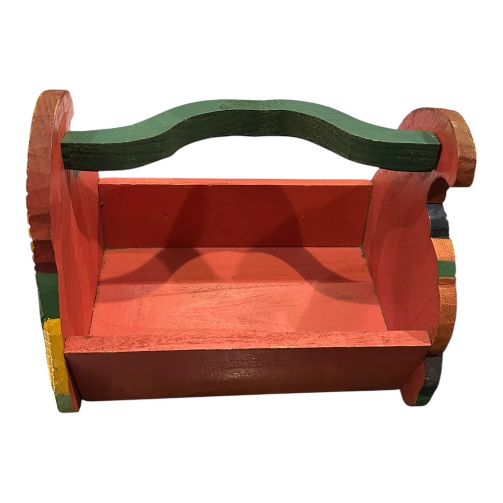Rare Hand Crafted Multi Color Wooden "Harvest Season" Vegetable Carrier - Picture 6 of 10